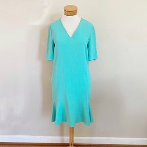Stella McCartney V Neck Drop Waist Ruffle Hem Dress Aqua M